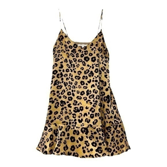 Olivaceous Cheetah Leopard Animal Print Sleeveless Ruffle Hem Slip Dress Small - Picture 2 of 8